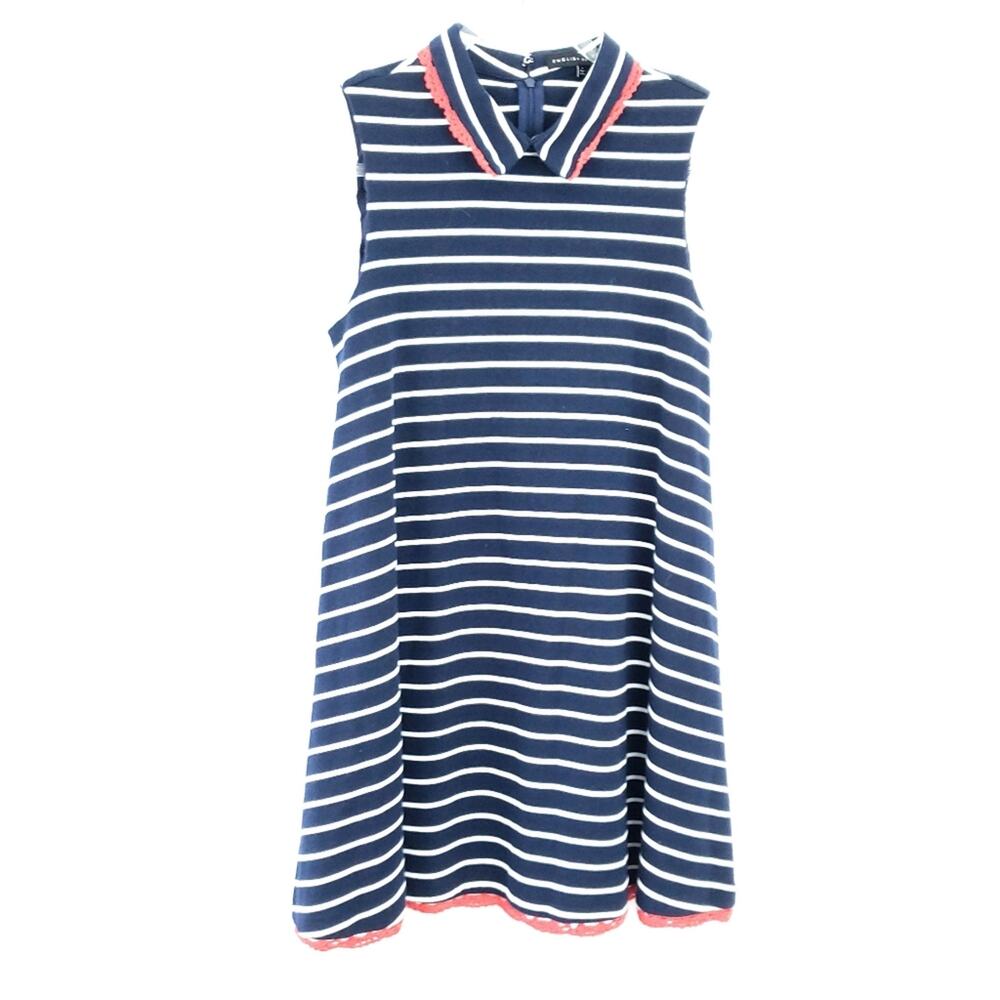English Factory Dress Navy Blue White Stripe Small